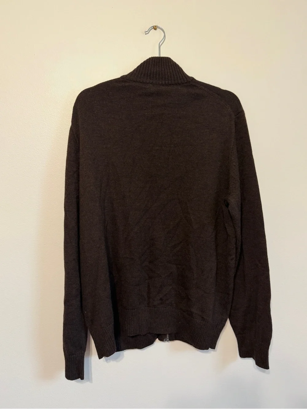 J CREW Mens Sweater Full Zip 100% Merino Wool Brown Casual Preppy LARGE